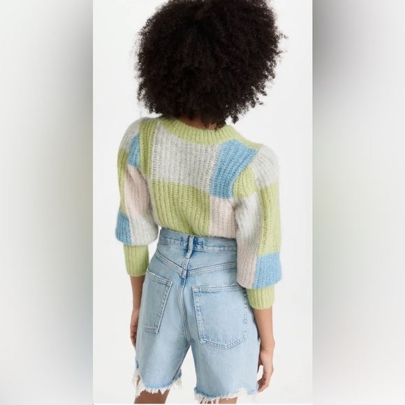 byTiMo Hairy Knit Alpaca Blend Sweater in Green Combo - Picture 2 of 6